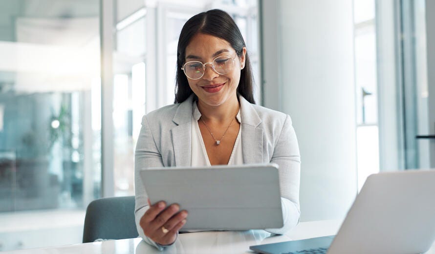 businesswoman with tablet